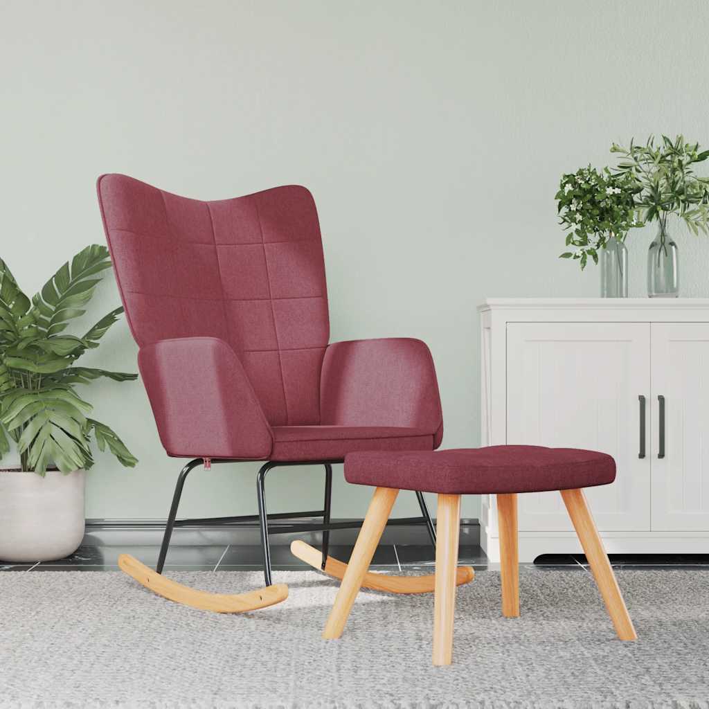 Rocking Chair with Footstool Fabric Burgundy