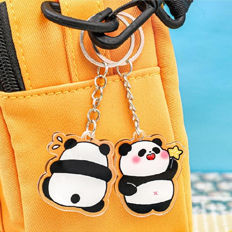 6pcs Stylish Panda Keychain Acrylic Keyring Bag Pendant Animal Lover Accessory Car Interior Decoration Handmade Present