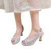 Summer New Fish Mouth Foot High Heel Fashion Casual Large Size Shallow Mouth Rhinestone Net Single Shoes