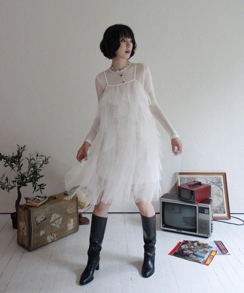 RUBATI Airy Tulle Lace Layering Dress_White