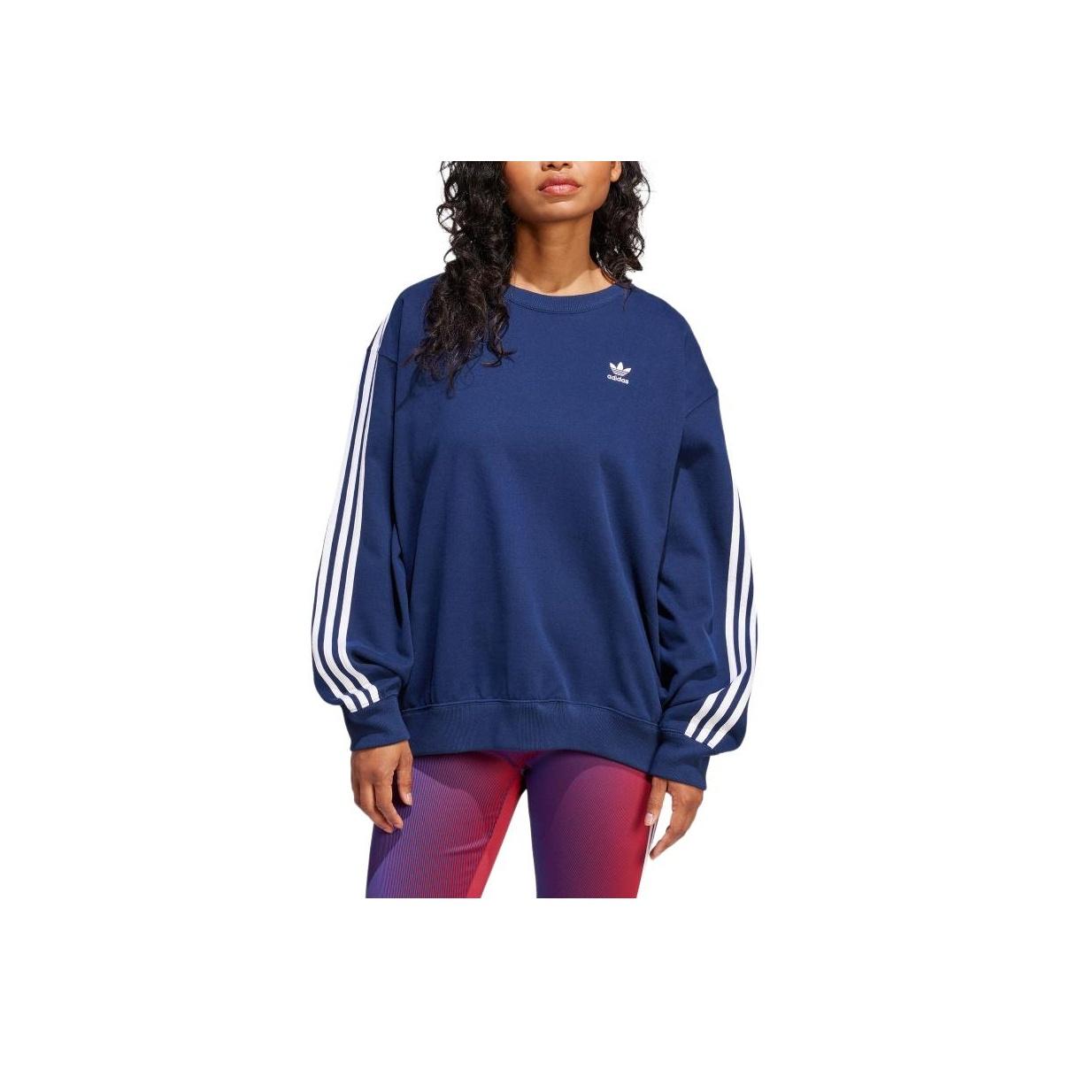 

Adidas Originals FW24 Классическая спортивная коллекция Свободный крой Полосатый свитшот с круглым вырезом Женский свитшот Насыщенный индиго JD0892 XL