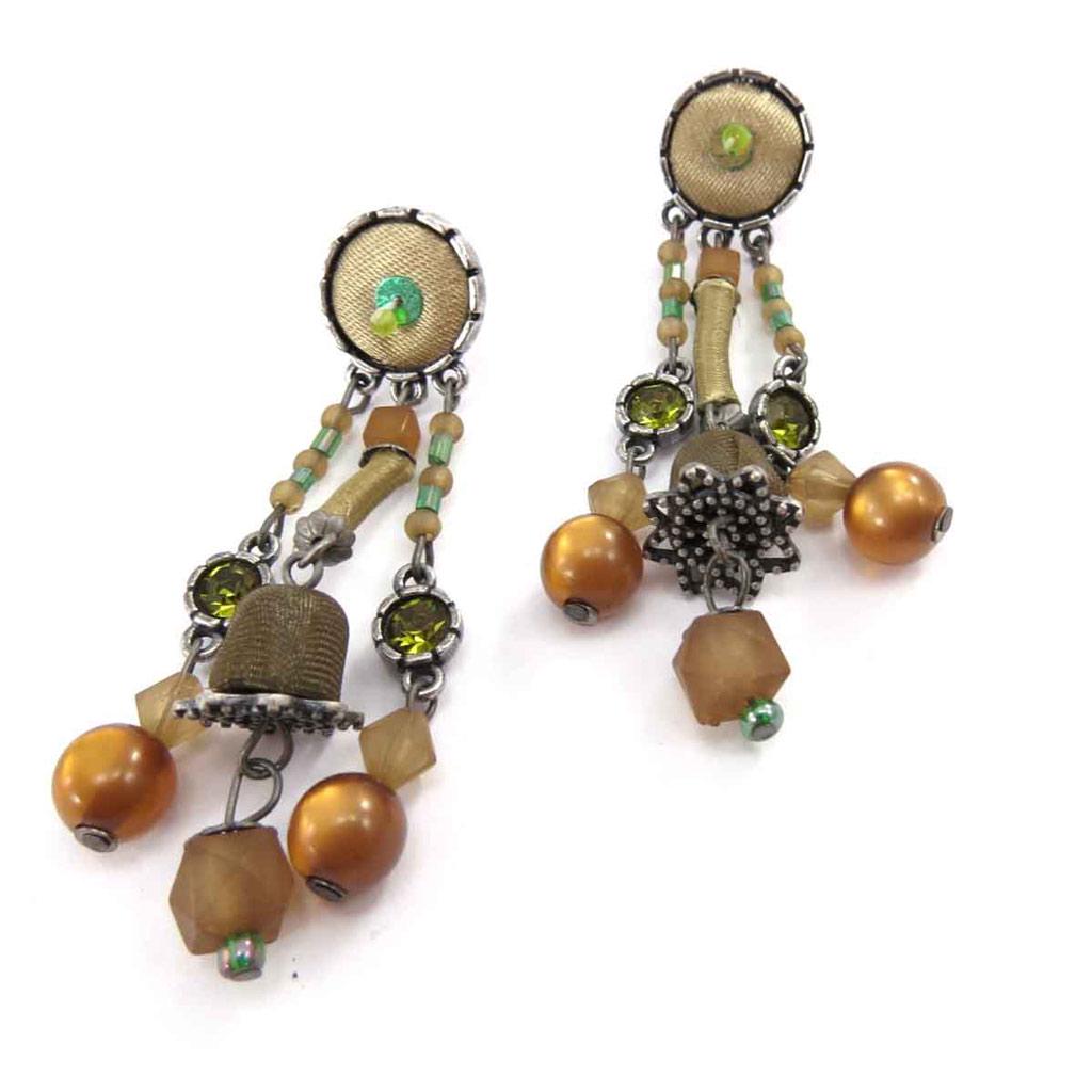 Les Trésors De Lily [J8164] - Brown Green 'Altaï' Designer Earrings