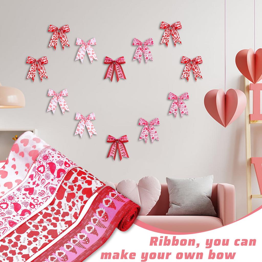 Valentine's Day Ribbon Pattern Heart Shaped Wired Ribbon Decoration Wired Edge Ribbon DIY Crafts Packaging Wedding
