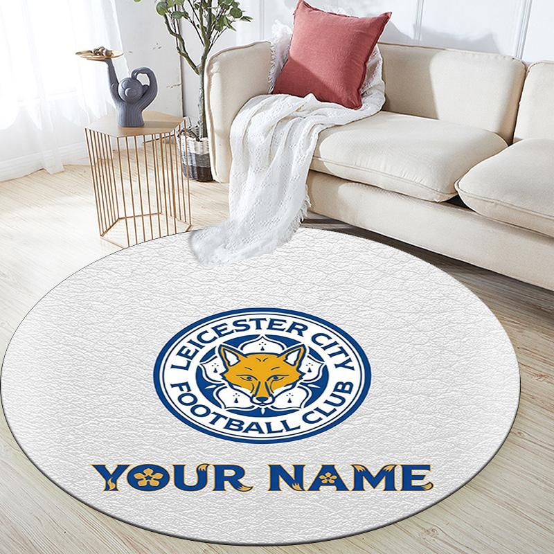 Custom Name Leicester City Round Area Rug,Carpet Rug for Living Room Bedroom Sofa Playroom Decor,Non-slip Floor Mat