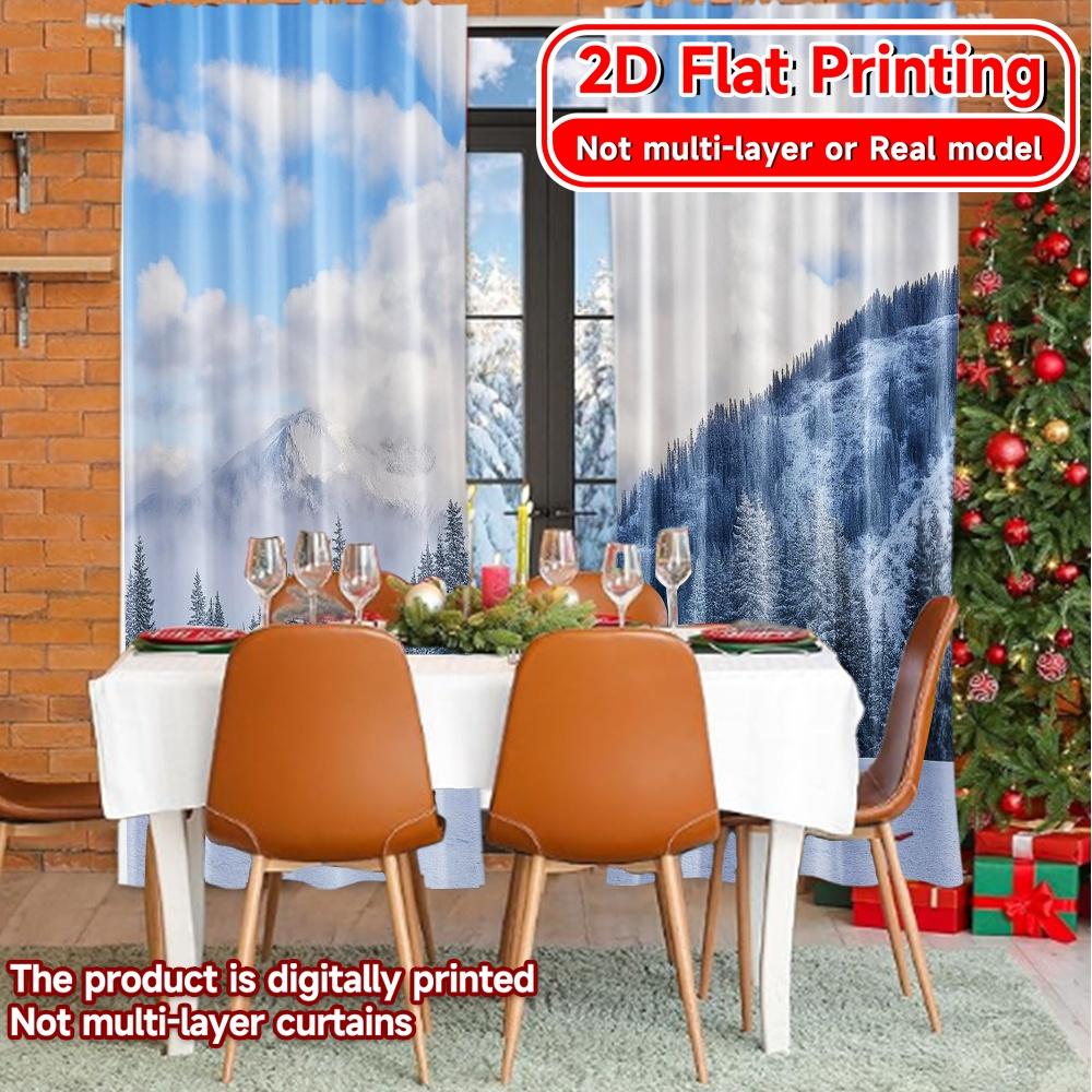 Set Of 2 Flat Printing Curtains Without Rod Snowy Panorama Popular Drapes Festival Versatile Fabric Home Made Polyester