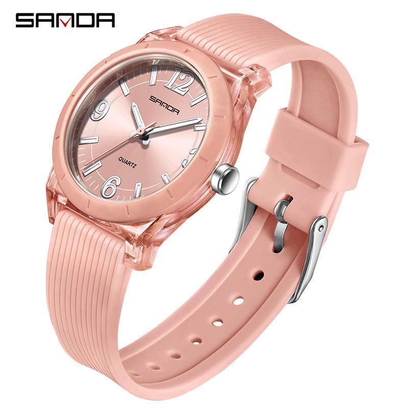 Sanda TEMU Hot-Selling Waterproof Quartz Luminous Student Watch with Thin Transparent Case for Children