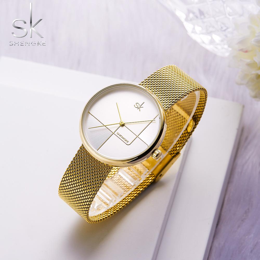 SK Women's Geometric Mesh Strap Quartz Waterproof Watch - Fashion Creative Design 0105