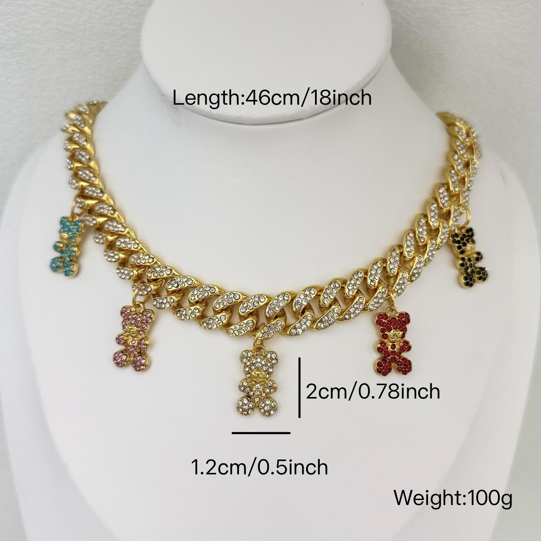 Hot-selling new metallic slightly diamond-encrusted bear cute stacked necklace