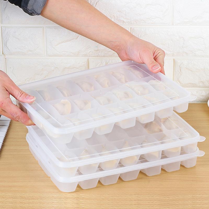 15/21 Grid Kitchen Storage Box Refrigerator Organizer Transparent Reusable Food Containers Tray For Dumpling Wonton