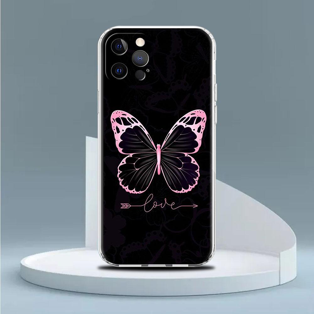 Transparente Hülle für Apple iPhone 14 13 11 12 Pro 7 8 Plus XR X XS Max 6 6S 14Pro Silikon Handyhülle Beauty Pink Schmetterling