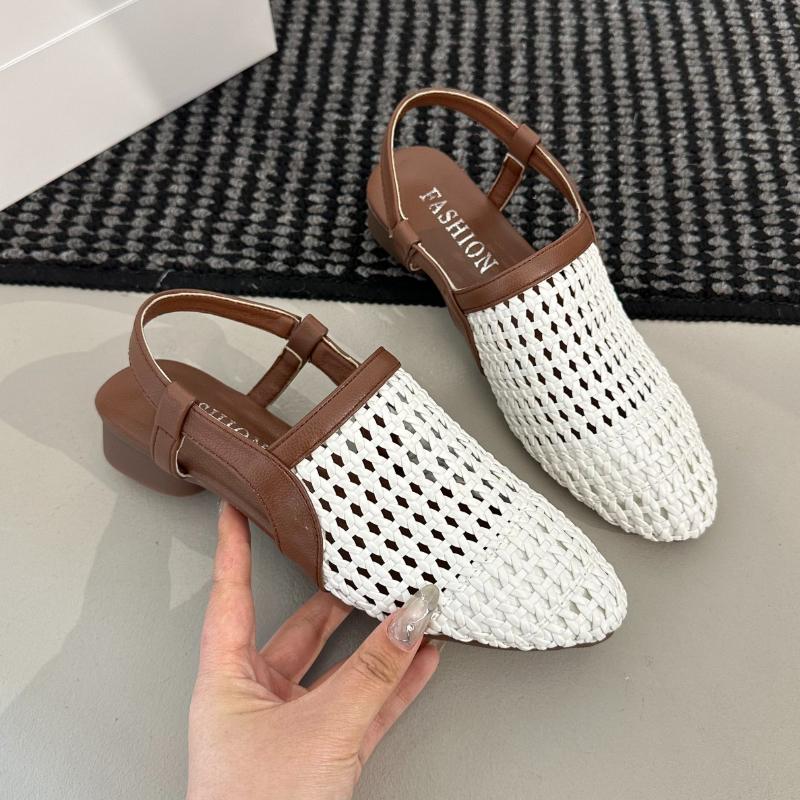 Fashion Women Mid Heels Sandals Fashion Weave Heeled Shoes Designer Mesh Chunky Slippers 2025 New Summer Pumps Dress Sandalias De Mujer