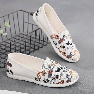 Atmungsaktive Mesh-Leichtgewicht-Freizeitschuhe Damenmode Damen Slip-On Flats Print Fischerschuhe