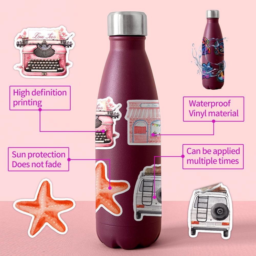 50 Watercolor Doodle Stickers: Waterproof Decorative Stickers for Water Bottles, Phones, & Computers. Perfect for Creative Stationery.