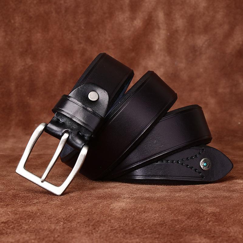 Belt Men's Beaded Decoration Fashion Trend Vegetable Tanned Full-Grain Leather Cowhide All-Match Denim Casual Men's Leather Belt