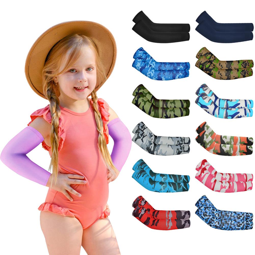 1 Pair Kids Sports Cooling Arm Sleeves Cover Sun UV Protection Elastic Ice Cuff Cycling Arm Warmer For 4-12 Years Girls Boys