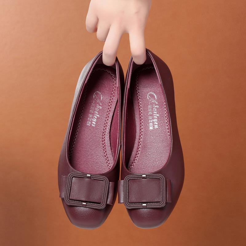 Fashion Genuine Leather Women's Shoes Elegant Office Ladies Shoes Women Casual Low Heeled Shoes Square Heel Sandals Slip on Woman Flats