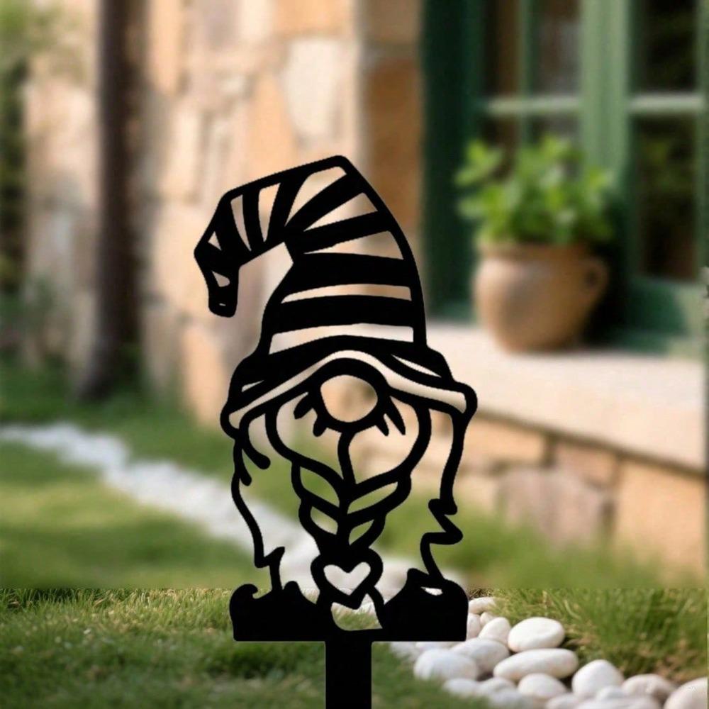 Creative Metal Garden Elf Statue with Stake, Outdoor Gnome Ornament for Lawn Patio Yard Decor, Whimsical Art Sculpture, Holiday Christmas Gift