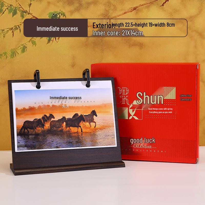2026 Creative Wooden Desk Calendar Set: Chinese Style Monthly Calendar with Stand and Gift Box