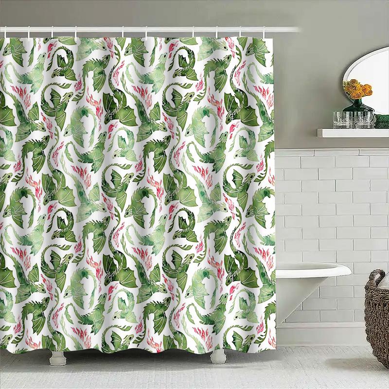 Botanical Shower Curtain Tropical Greenery Leaf Pattern Bathroom Decor Farmhouse Style Waterproof Fabric Backdrop