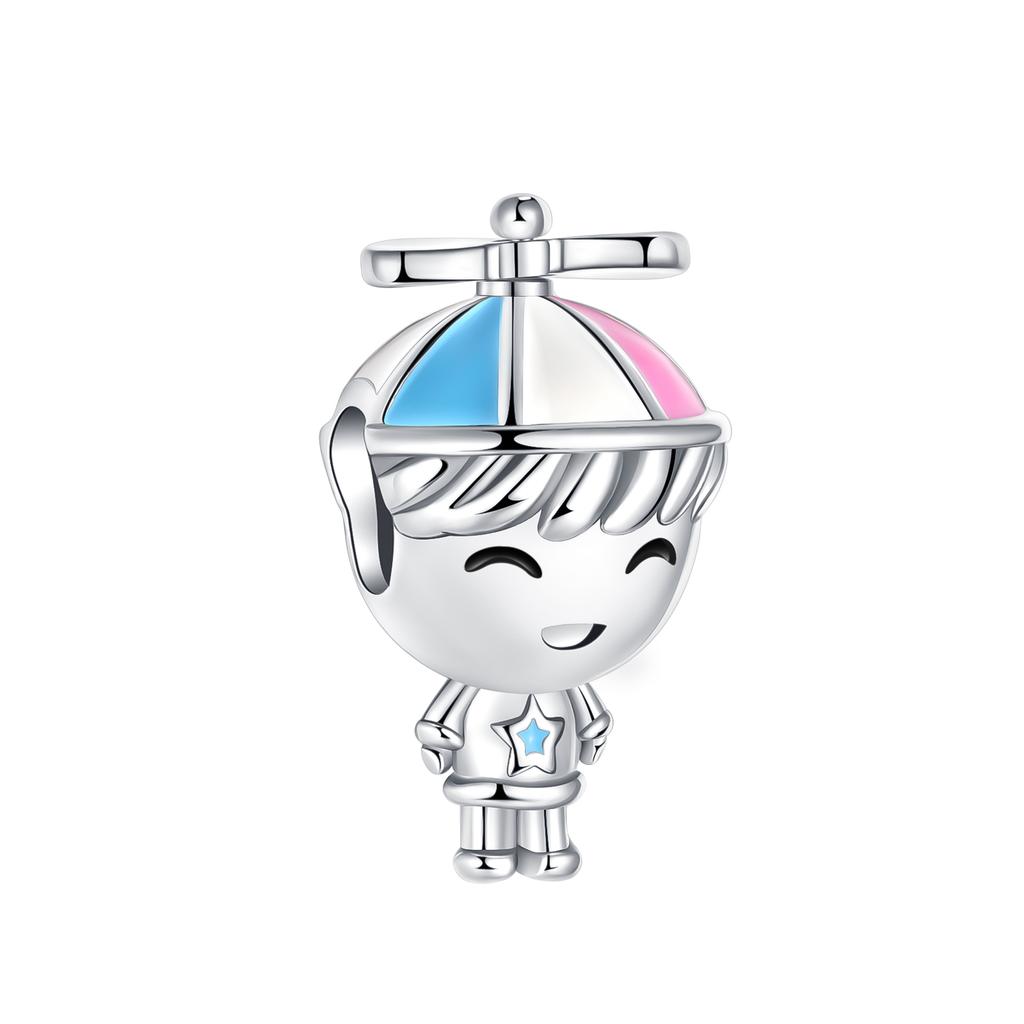 Boy Girl Pendant Heart-Shaped Flower Zircon Beads Jewelry Beads For Original Bracelet Plata De Ley Boutique Charms Gift