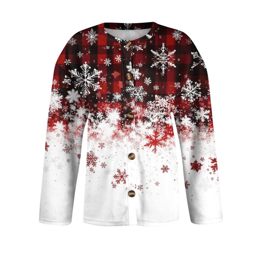 Cardigan tricoté à manches longues et imprimé de Noël pour femme, veste boutonnée