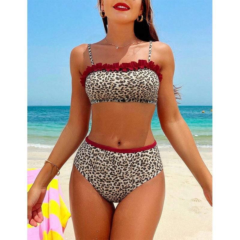 Sexy Leopard Print High Waisted Bikini 2-piece Women's Beach Style Split Swimsuit New Summer Beach Suit