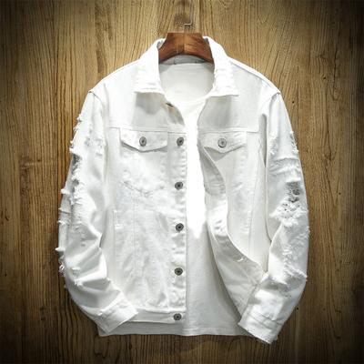Jean Jacket Ripped Hole Solid Color Turndown Collar Streetwear Autumn Winter Loose Single Breasted Denim Jacket for Trip