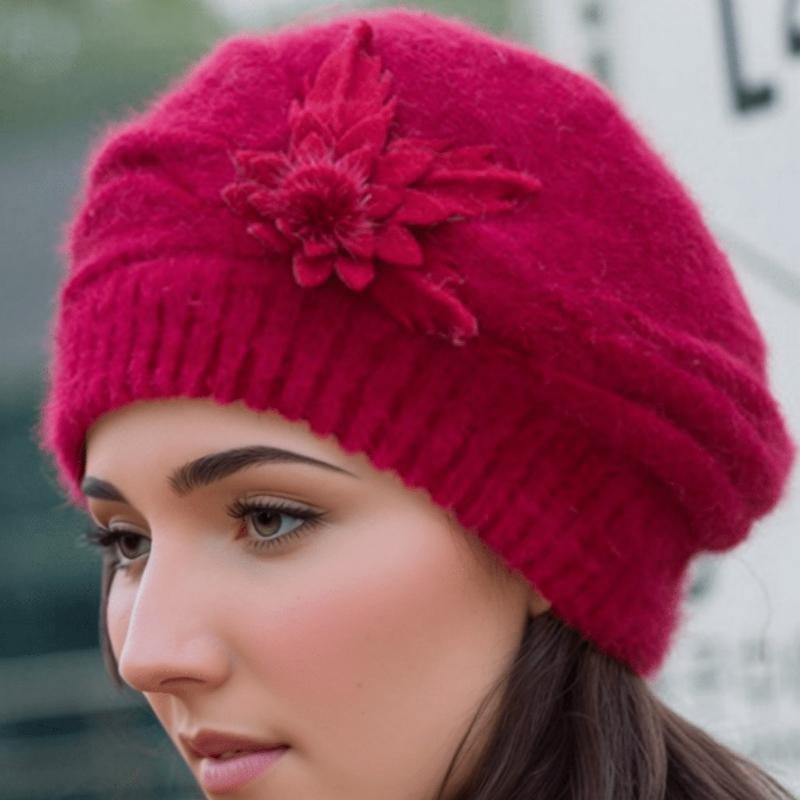 1 Pc Cozy Knit Beret for Women - Warm, Stretchy Acrylic Winter Hat with Ear Protection, Perfect for Skiing & Outdoor Gatherings