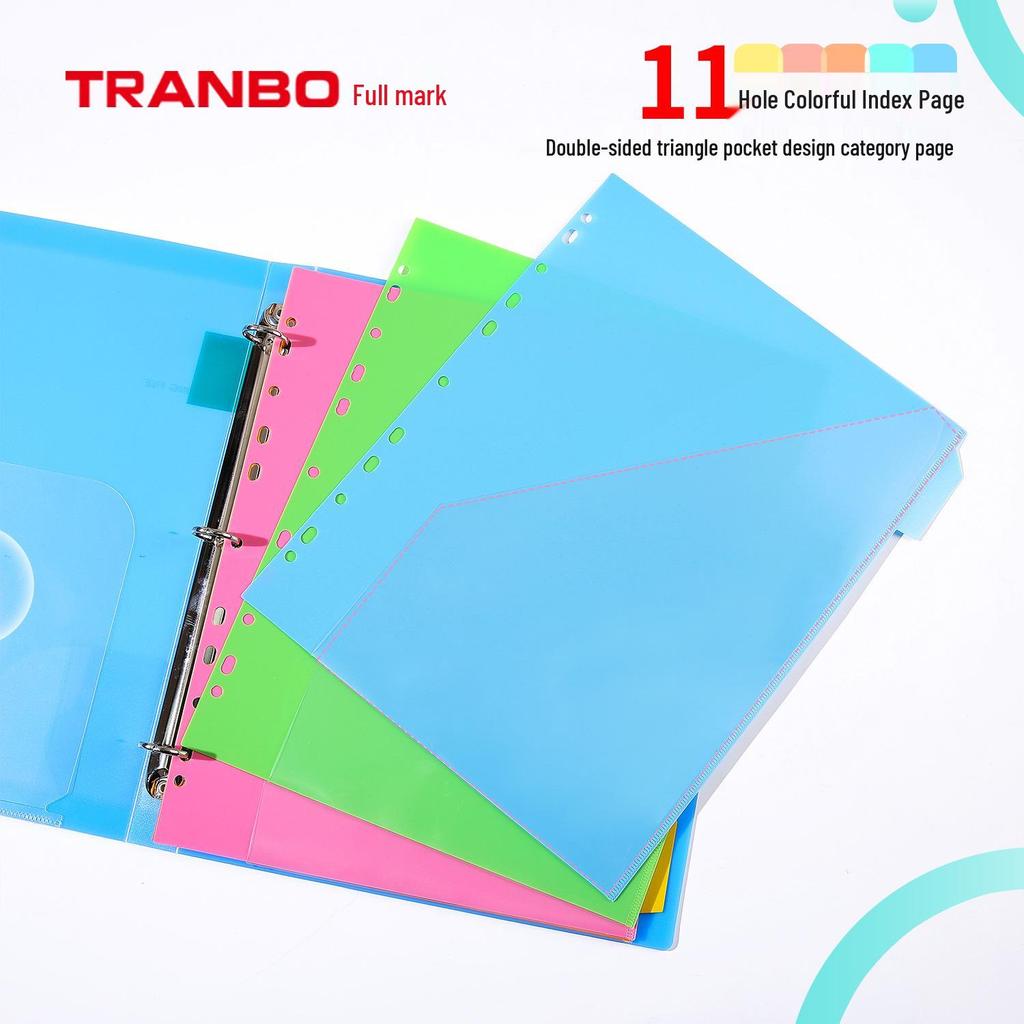Tranbo A4 11-Hole Color Index Divider, 5-Page PP Folder