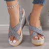 Scarpe taglie forti 35-42 per donna Sandali con zeppa e fibbia alla caviglia per donna Sandali estivi in denim Comodi sandali con suola spessa