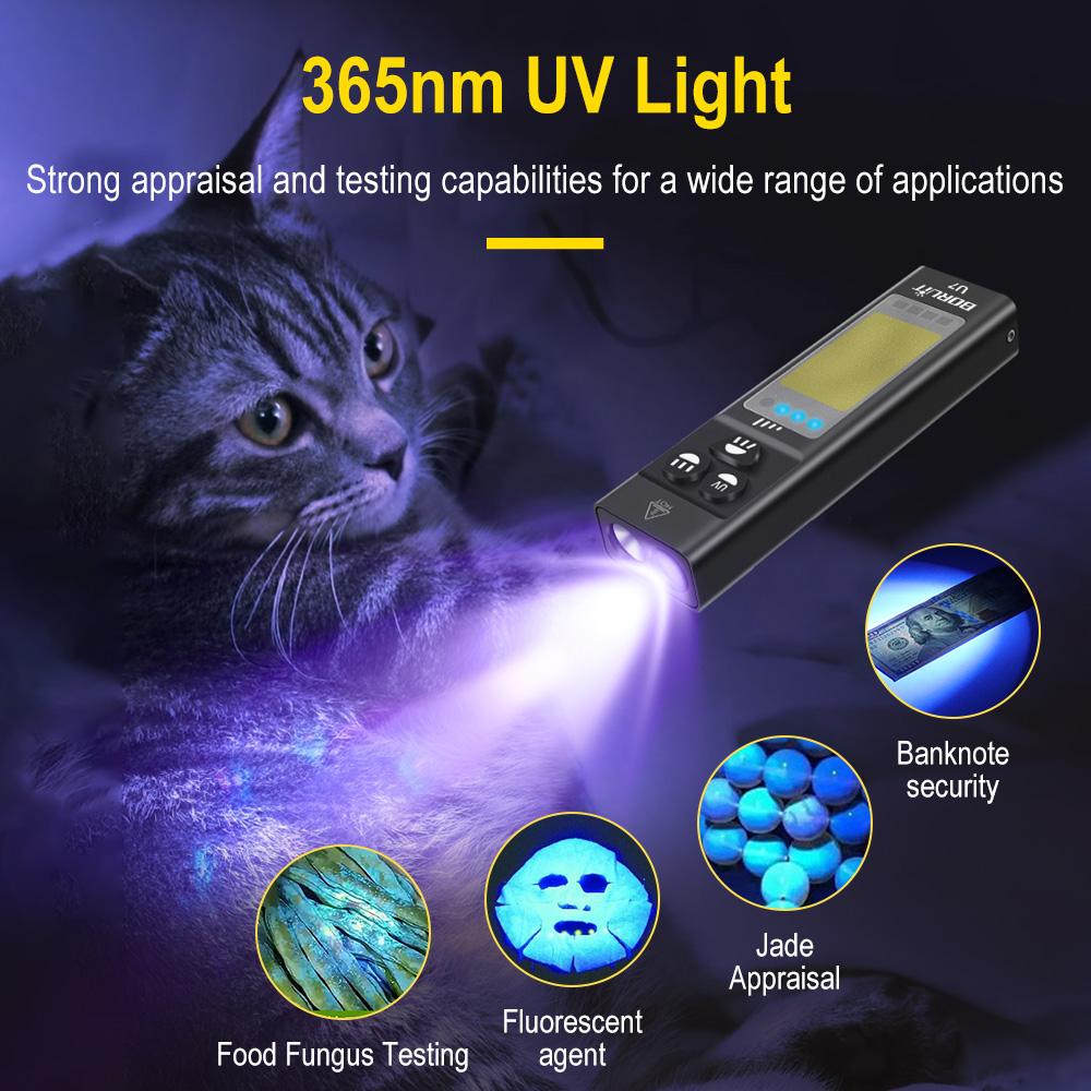 BORUiT U7 Flashlight LED UV Light Spotlight Floodlight Torch Power Bank With Magnetic Back Clip RGB Ambient Light Work Lamp