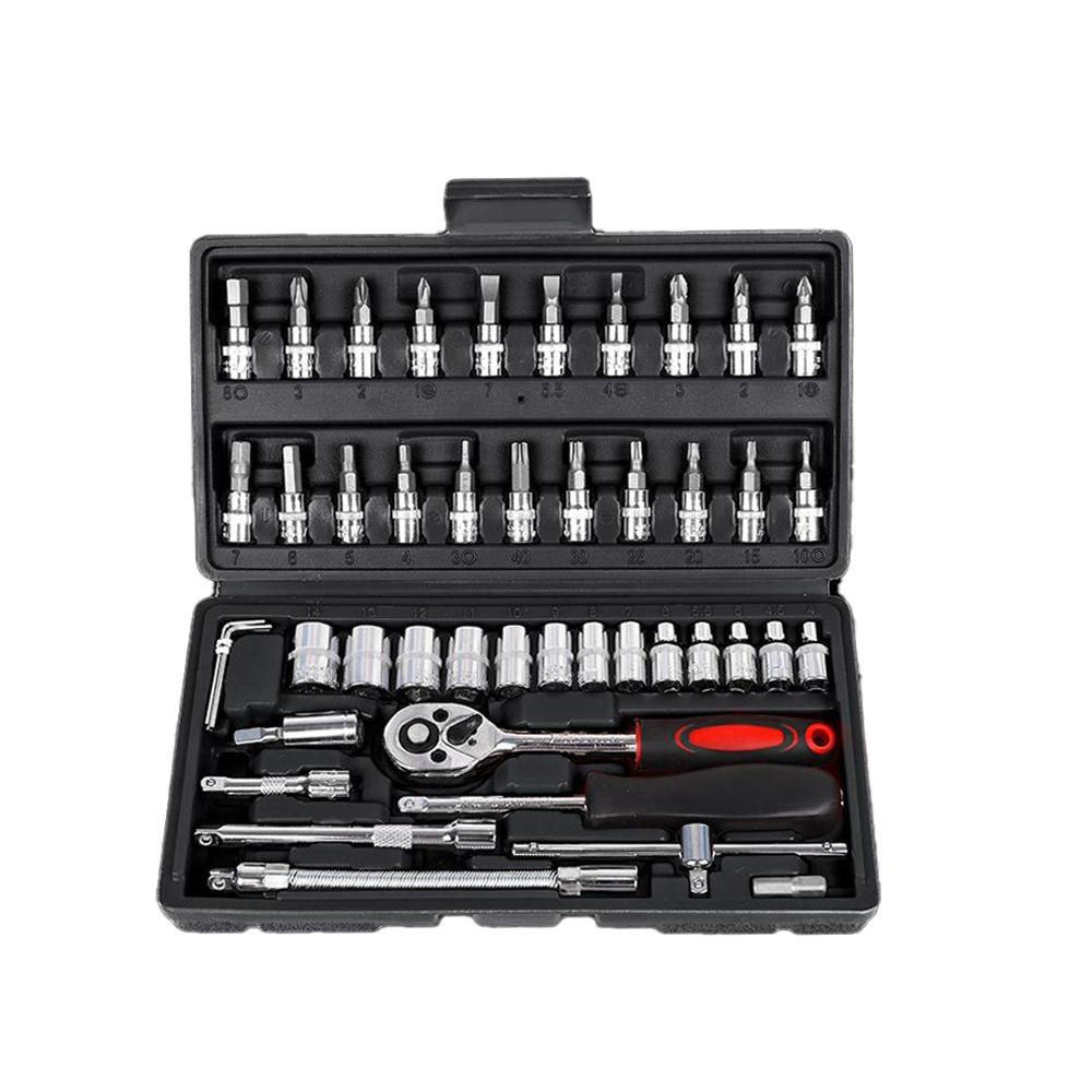 46pcs Car Repair Tool Kit Ratchet Torque Wrench Spanner Screwdriver Socket Set Combo Tools Kit Bicycle Auto Repairing Tools Mech