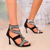 Fashion Summer New Sandals Women Fashion Round Head Open Toe Sequin Hollowed Back Zipper Anti-slip Wear-resistant High Heels