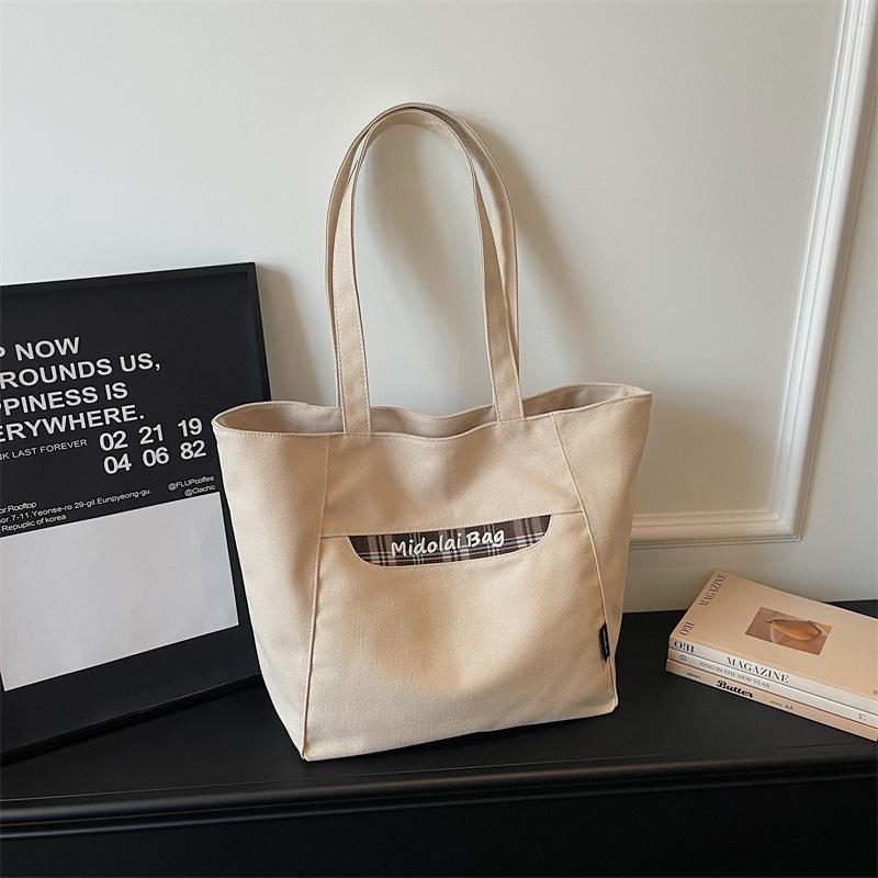 New Fashi Large Capacity Canvas Simple Shoulder Bag Women Casual Commuting Bag Fashiable and Versatile Tote Bag Ins Style