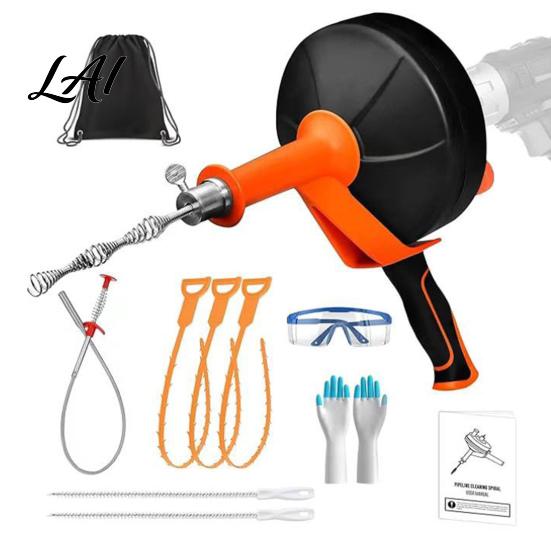 Drain Unclogger Tool 1 Set Pipe Kit Electric Drill Operation Kitchen Bathroom