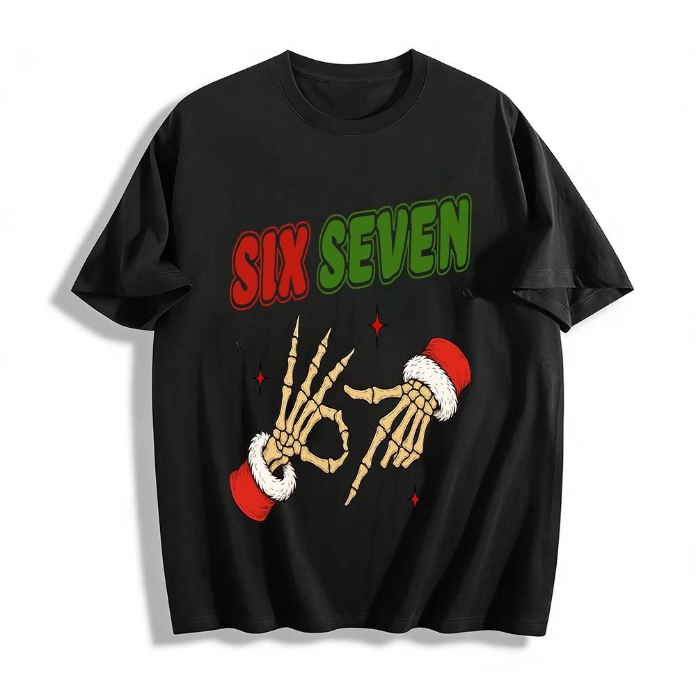 Christmas Skeleton Hand 67 Print Top Festive Casual T-Shirt Pure cotton T-shirt XXS