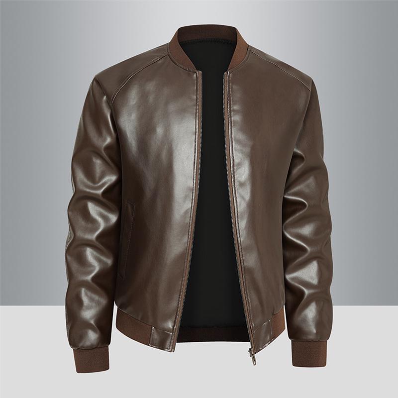 Men's Stand Collar Motorcycle Leather Jacket - Spring/Autumn, Casual & Stylish for Teens and Adults.
