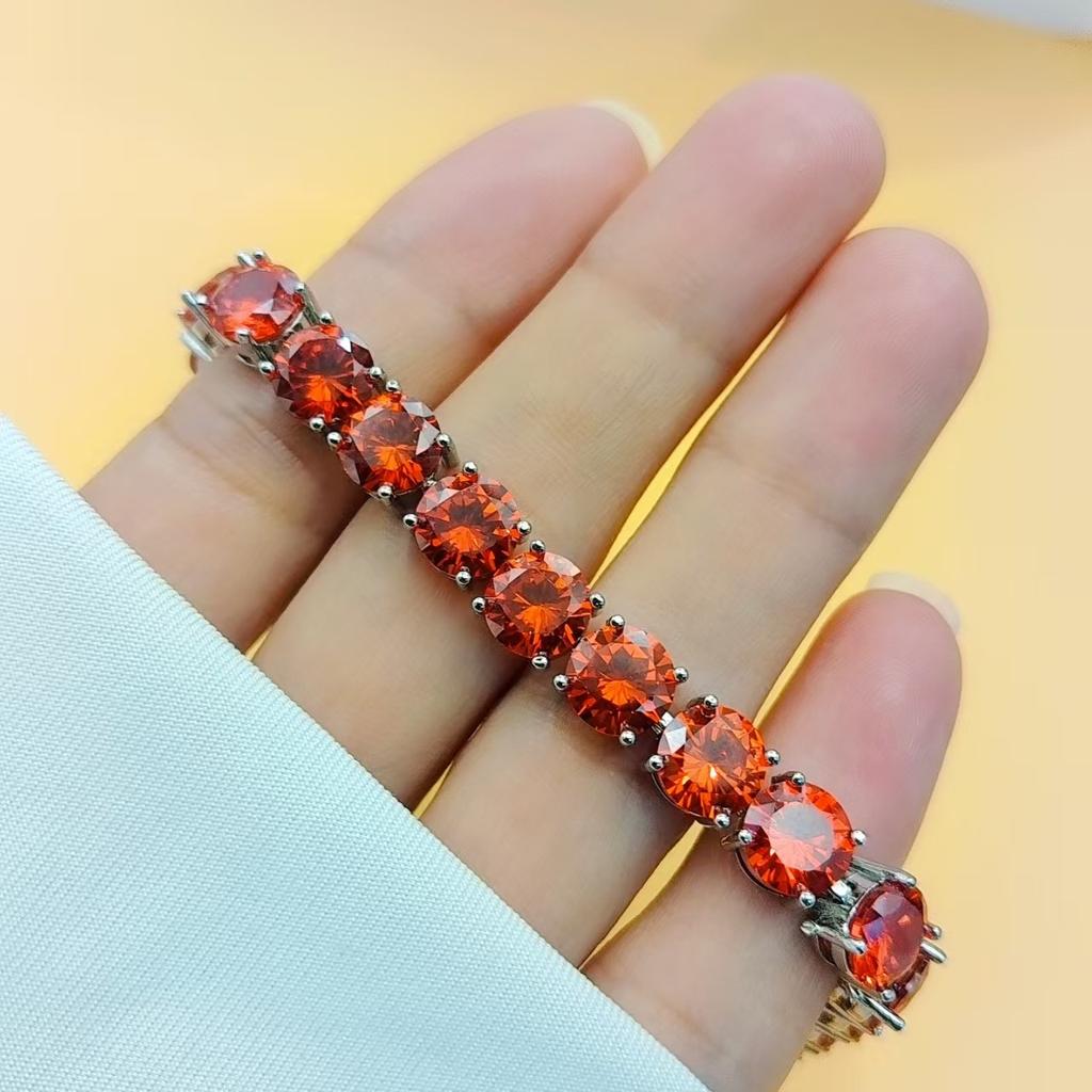 Hip Hop Round 8Mm Multicolor Zircon Bracelet Women'S, High Carbon Diamond Bracelet Hand Jewelry