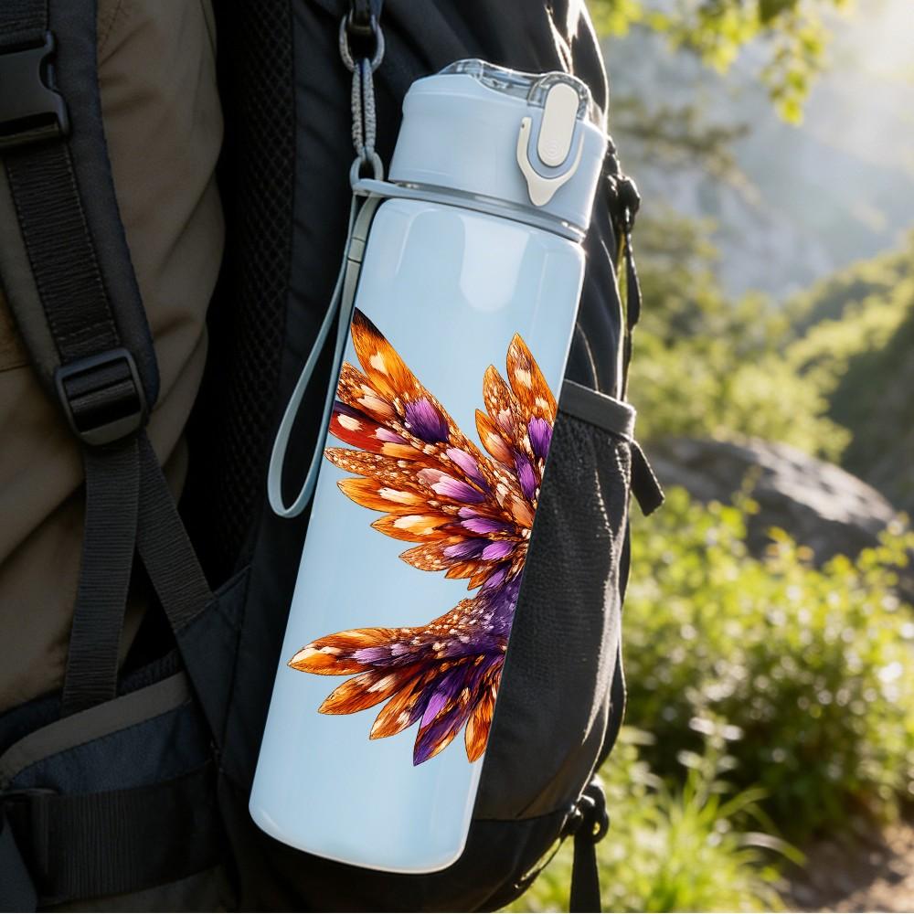 1PC Colorful Hummingbird Illustration 750ml Color Plastic Sports Water Bottle Leakproof Flip Straw Lid Suitable for Sports Office Home Use