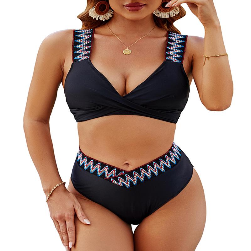 New Two-Piece High-Waisted Lace Bikini - European & American Style Large чёрный