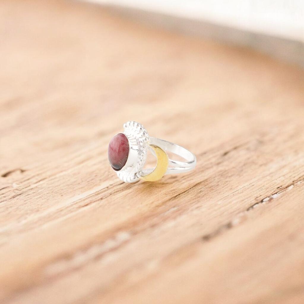 Schwarzer Rhodonit Edelstein 925 Gestempeltes Silber Schmuck Handgefertigt Heilstein Ring RR-61-22