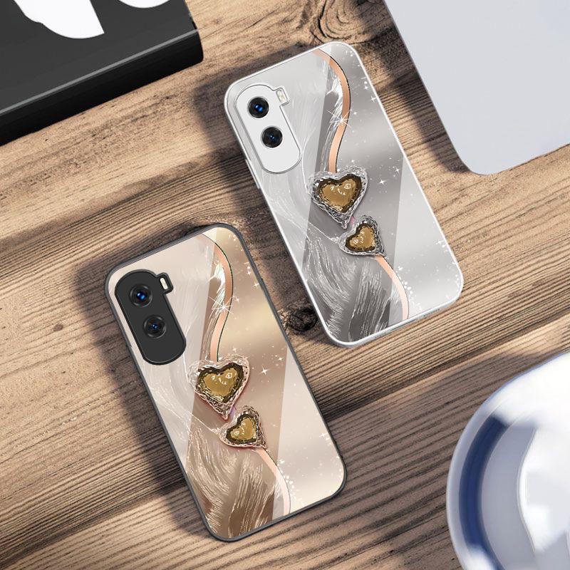 Bernstein Doppeltes Liebes-Für Honor 200 90 8X 9X Pro Lite P50 P40 Nova 10 11i P60 Magic4 6 Mate 20 50 Gehärtetes Glas Handyhülle