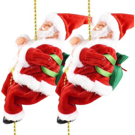 Electric Santa Climbing Rope Decoration, Climbing Santa with Music, Battery Operated Climbing Santas Claus, Funny Musical Christmas Tree Ornament,