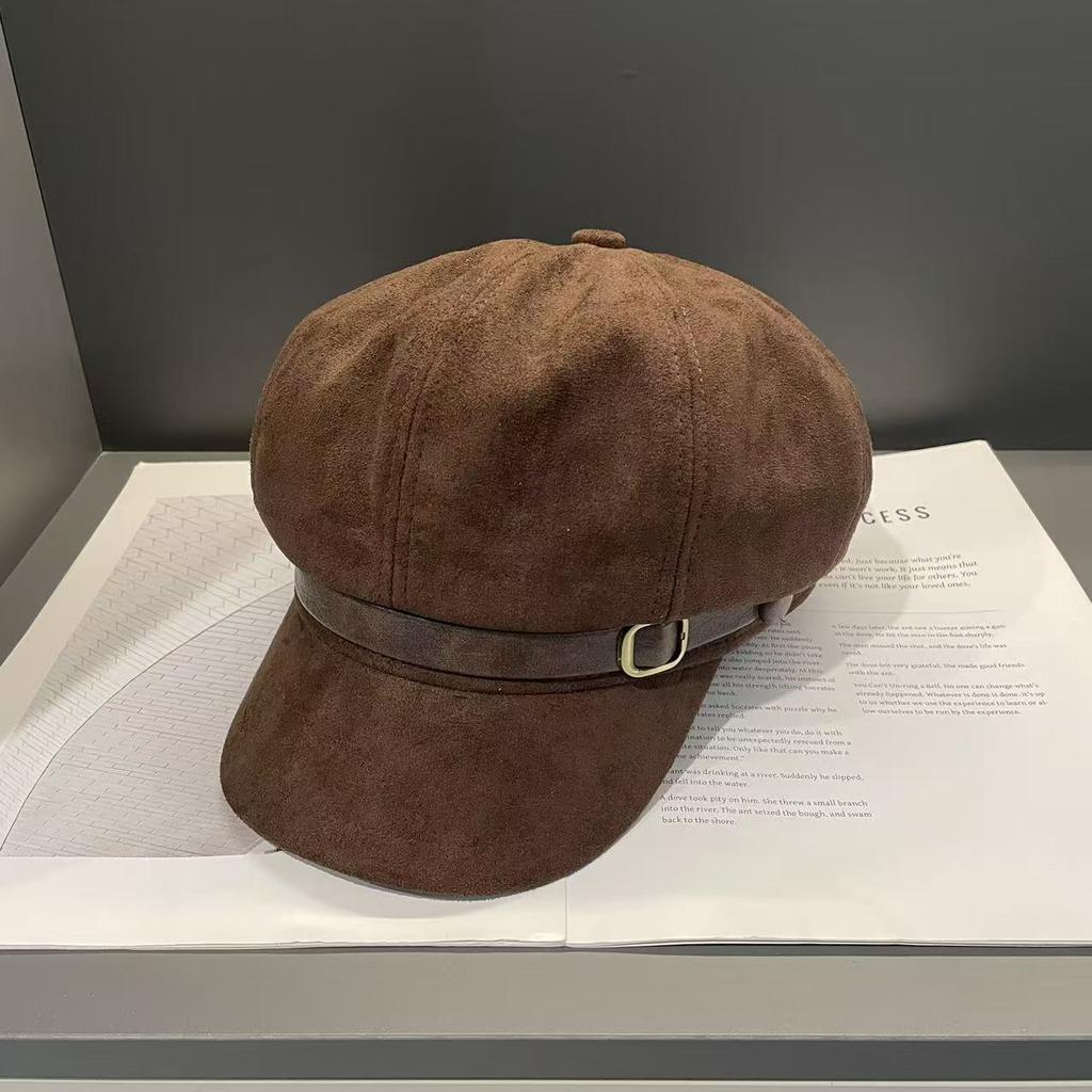 Autumn and Winter New Style Suede Retro Beret Women's Korean Style Old Fashion Temperament Fashionable Face Small Octagonal Hat