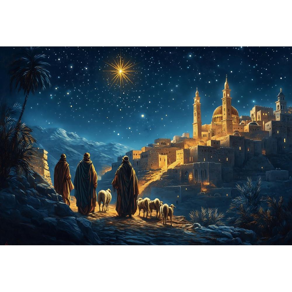 Christmas Birth of Jesus Backdrops Gothic Architecture Holy Night Camel Pilgrimage Christ Nativity Scene Photo Background Studio