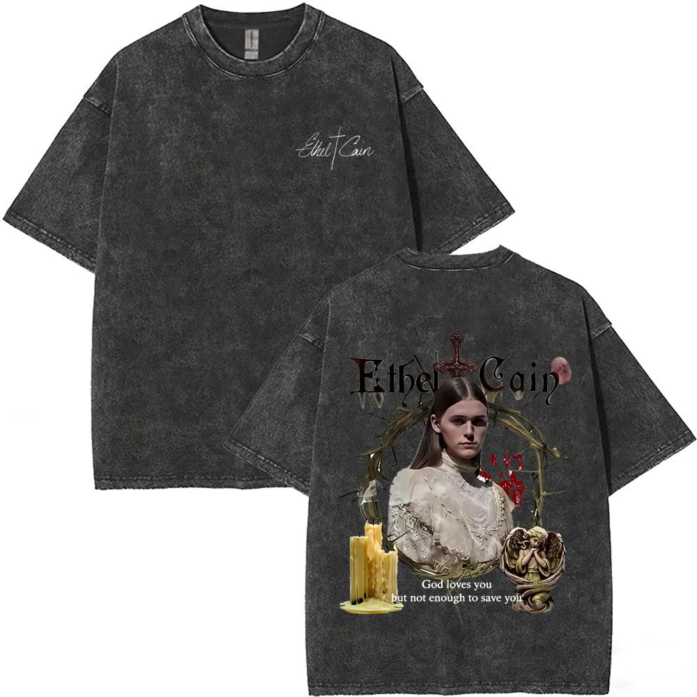 Vintage Daughters of Cain Ausgewaschenes Rundhals-T-Shirt beidseitig bedruckt