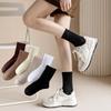 Women's Mid-Calf Cotton Socks - High Elasticity, Deodorant, Solid Colors for Spring and Autumn.