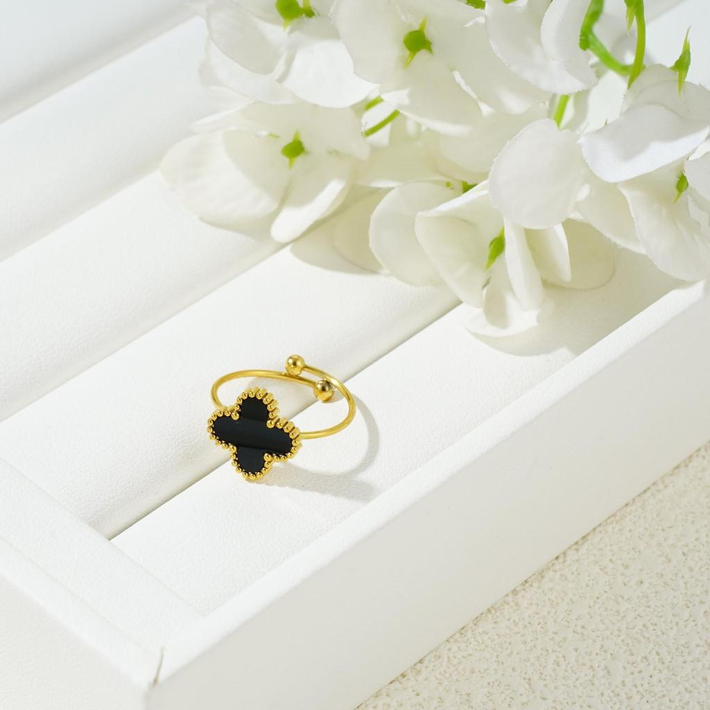 High Version Of The Four-Leaf Clover Ring Does Not Fade Opening Adjustable Titanium Steel Ring Simple Versatile Women's Ring