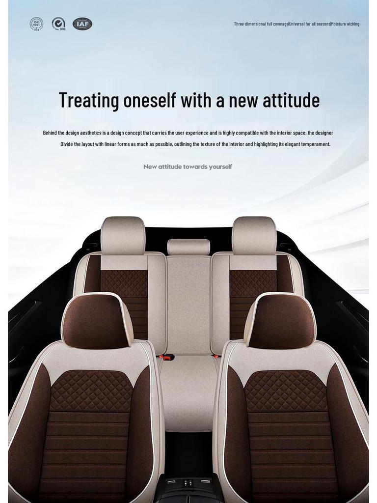 Universal Four Seasons Full Coverage Linen Seat Cushion Set for Small Cars