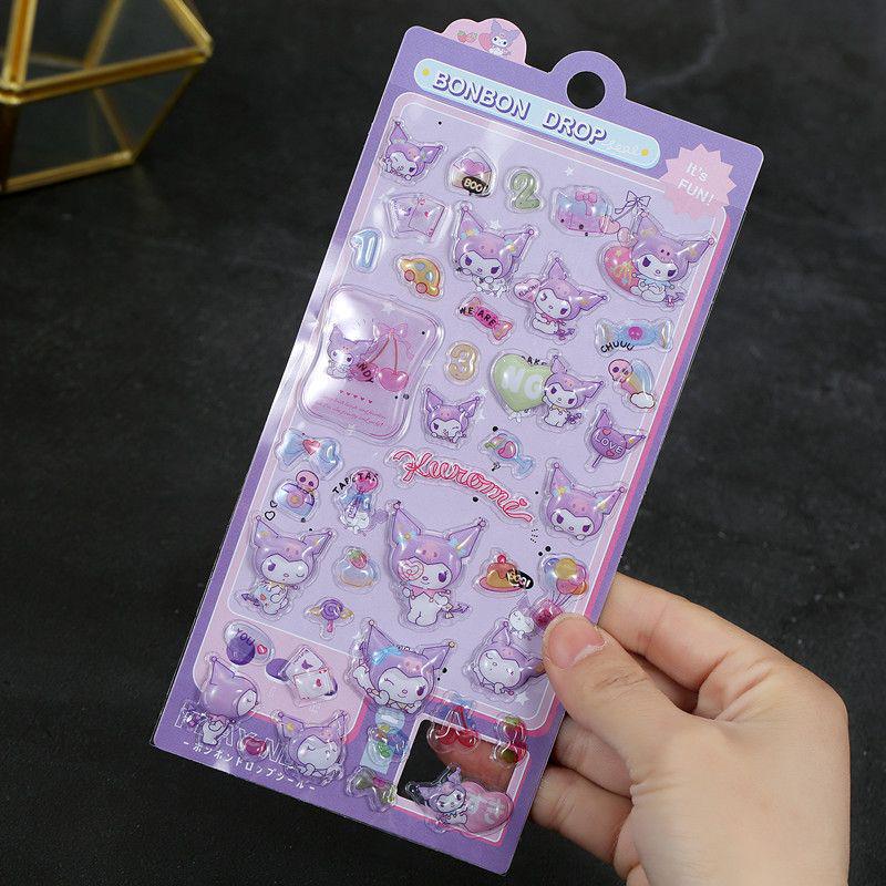Kuromi Sanrio 3D Embossed Waterproof Stickers for Kids Journals